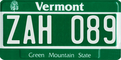 VT license plate ZAH089