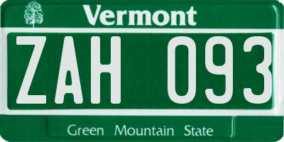 VT license plate ZAH093