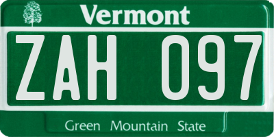VT license plate ZAH097