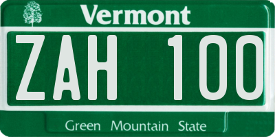 VT license plate ZAH100