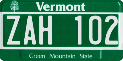 VT license plate ZAH102