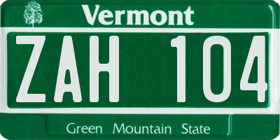 VT license plate ZAH104