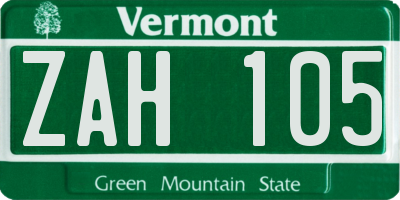 VT license plate ZAH105