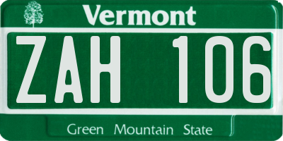 VT license plate ZAH106