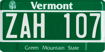 VT license plate ZAH107