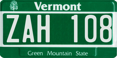 VT license plate ZAH108
