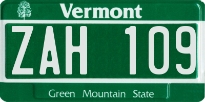 VT license plate ZAH109
