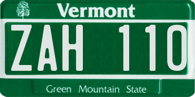 VT license plate ZAH110