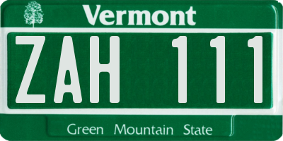 VT license plate ZAH111