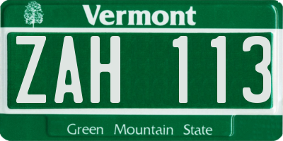 VT license plate ZAH113