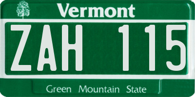 VT license plate ZAH115