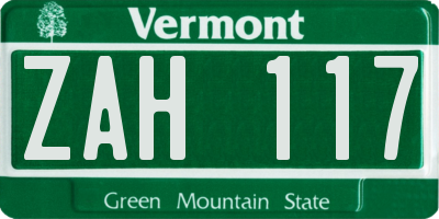 VT license plate ZAH117