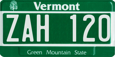 VT license plate ZAH120