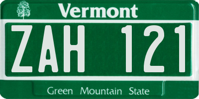 VT license plate ZAH121