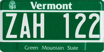 VT license plate ZAH122