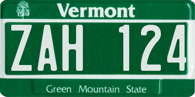 VT license plate ZAH124