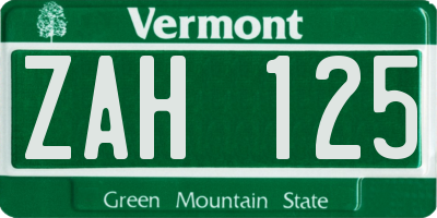 VT license plate ZAH125