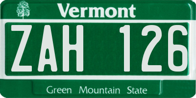 VT license plate ZAH126