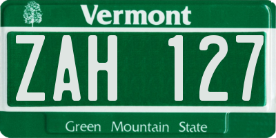VT license plate ZAH127