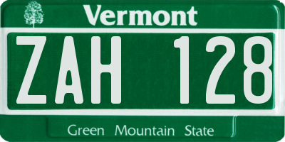 VT license plate ZAH128