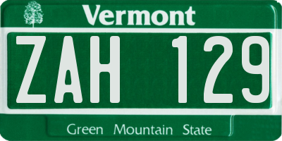 VT license plate ZAH129