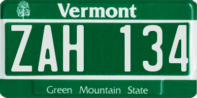 VT license plate ZAH134