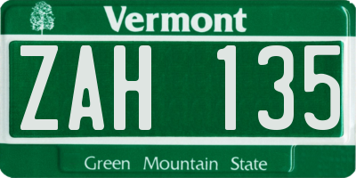 VT license plate ZAH135