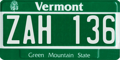 VT license plate ZAH136