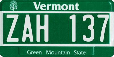 VT license plate ZAH137