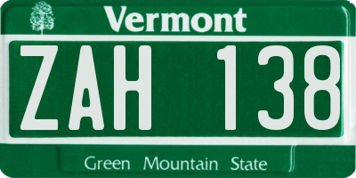 VT license plate ZAH138