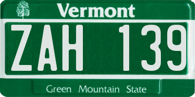 VT license plate ZAH139