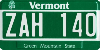 VT license plate ZAH140