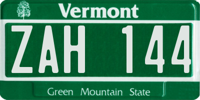 VT license plate ZAH144