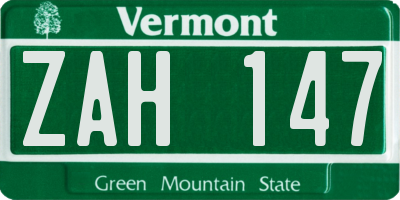 VT license plate ZAH147