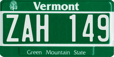 VT license plate ZAH149