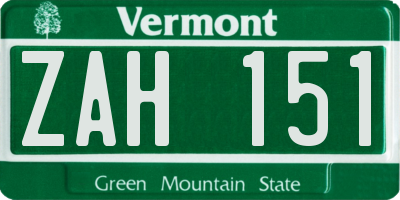 VT license plate ZAH151