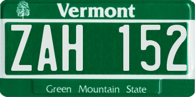 VT license plate ZAH152
