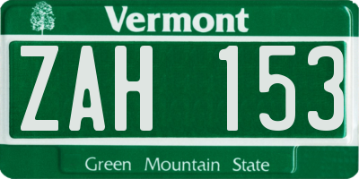 VT license plate ZAH153