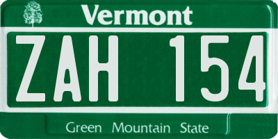 VT license plate ZAH154