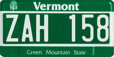 VT license plate ZAH158