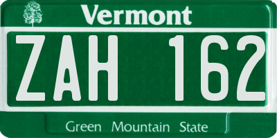 VT license plate ZAH162