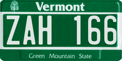 VT license plate ZAH166