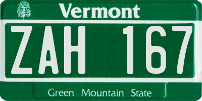 VT license plate ZAH167