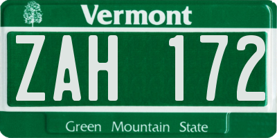 VT license plate ZAH172