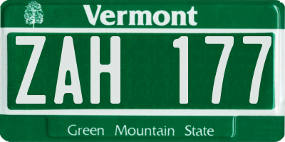 VT license plate ZAH177