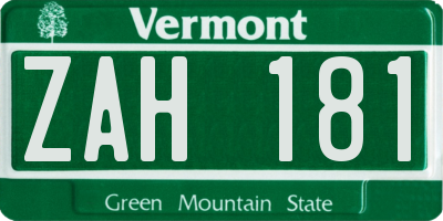 VT license plate ZAH181