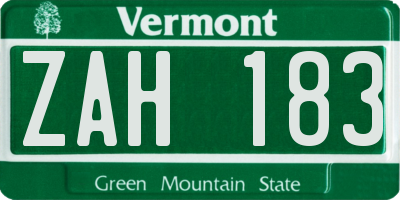 VT license plate ZAH183