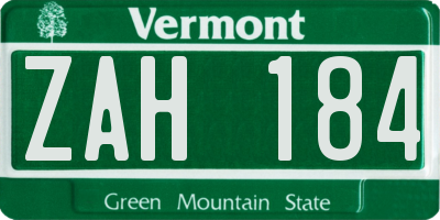 VT license plate ZAH184
