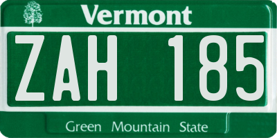 VT license plate ZAH185
