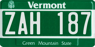 VT license plate ZAH187